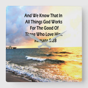 BREATHTAKING ROMANS 8:28 SCRIPTURE PHOTO SQUARE WALL CLOCK