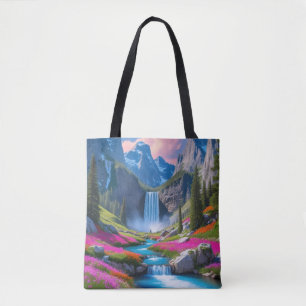 Breathtaking Waterfall & Mountain Landscape Tote Bag