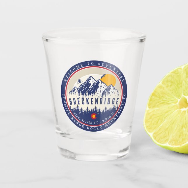 Breckenridge Colorado Flag Mountain Ski Souvenir Shot Glass (Front)