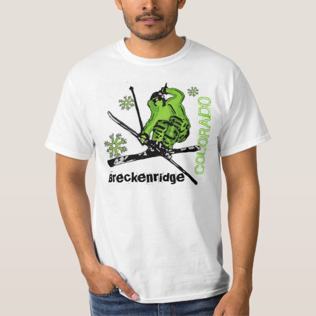 Breckenridge Colorado neon green skier value tee (Front)