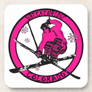 Breckenridge Colorado pink skier circle Coaster