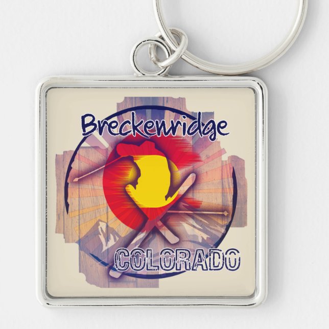 Breckenridge Colorado rustic ski flag keychain (Front)