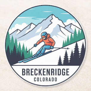 Breckenridge Colorado Skiing Skier Travel Round Paper Coaster