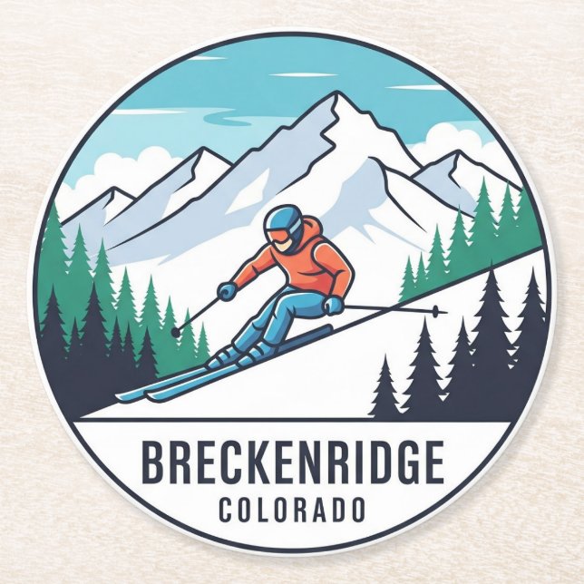 Breckenridge Colorado Skiing Skier Travel Round Paper Coaster (Front)