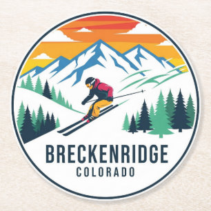 Breckenridge Colorado Skiing Skier Travel Round Paper Coaster