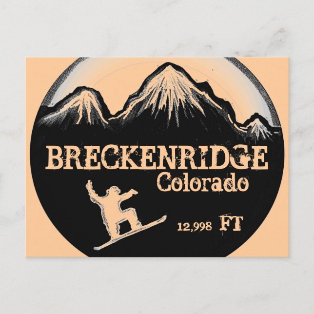 Breckenridge Colorado snowboard art postcard (Front)