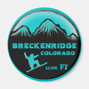 Breckenridge Colorado teal snowboard art magnet