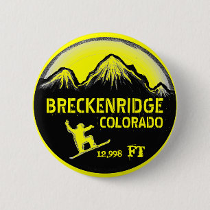 Breckenridge Colorado yellow snowboard art button
