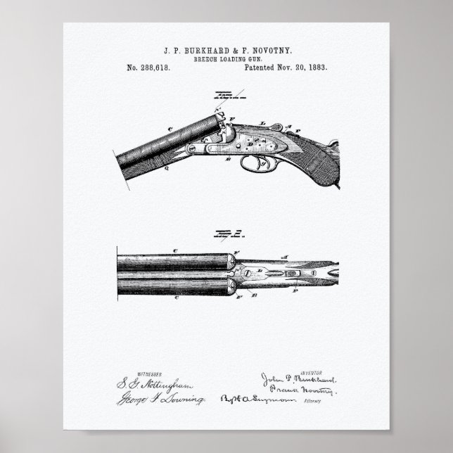 Breech Loading Gun 1883 Patent Art  - White Paper Poster (Front)