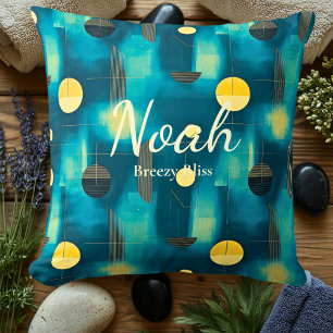 Breezy Bliss – Personalised Teal & Yellow Geometry Cushion