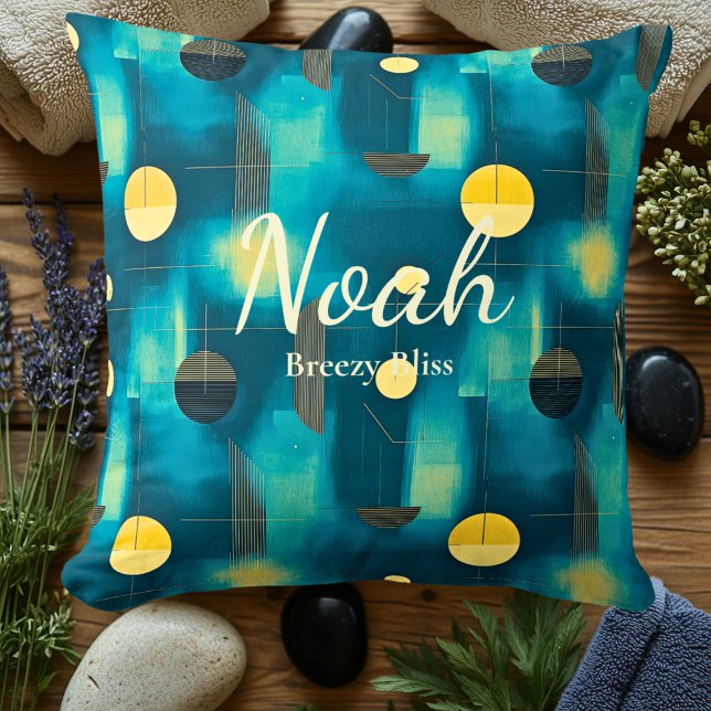 Breezy Bliss – Personalised Teal & Yellow Geometry Cushion (Creator Uploaded)