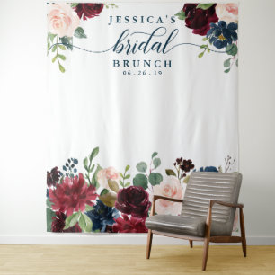 Breezy Burgundy Bridal Shower Backdrop Photo Booth Tapestry