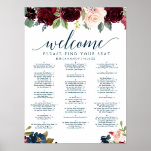 Breezy Burgundy Navy Wedding Seating Chart