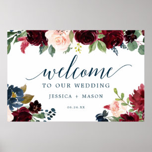 Breezy Burgundy Navy Wedding Welcome Sign