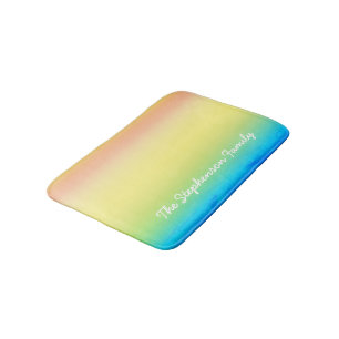 Breezy Cool Blue to Yellow Gradient and White Text Bath Mat