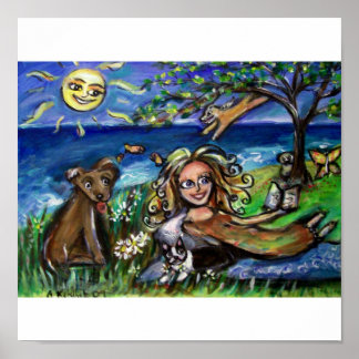 breezy summer dog day at the beach poster