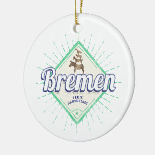 Bremen City Germany Retro Town Musicians Vintage Ceramic Tree Decoration