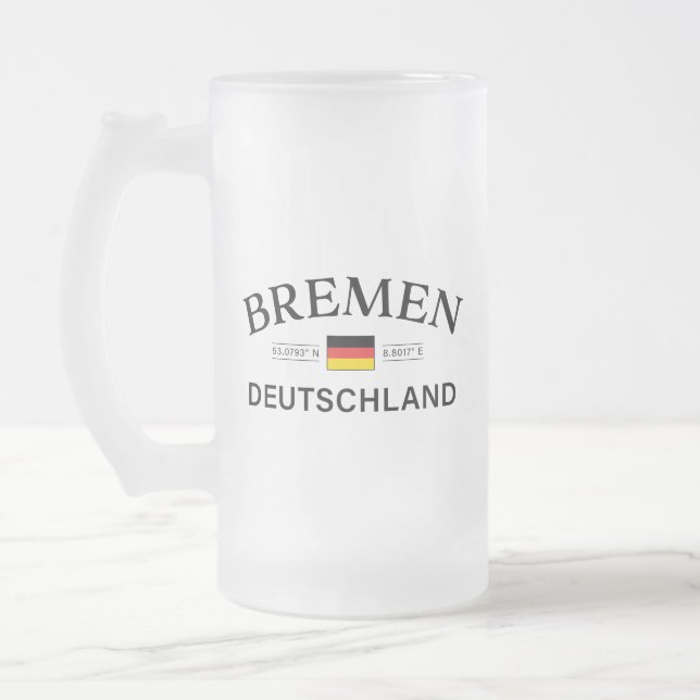 Bremen Deutschland Coordinates German Frosted Glass Beer Mug (Left)