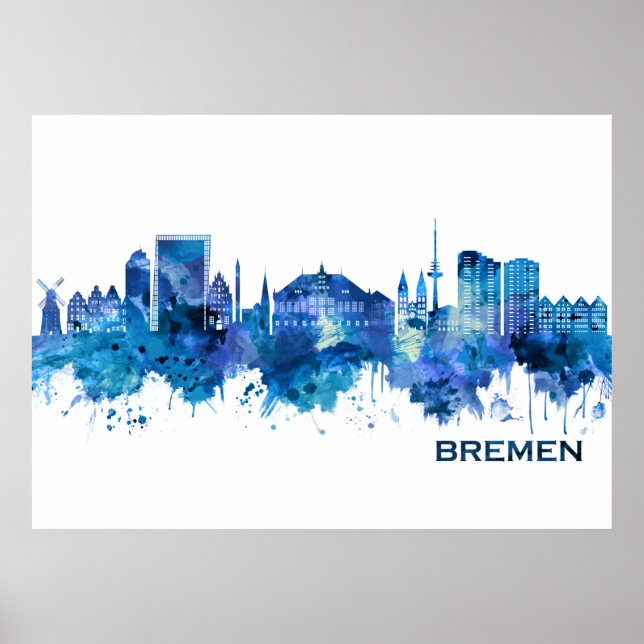 Bremen Germany Skyline Blue Poster (Front)