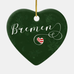 Bremen Heart, Christmas Tree Ornament, Germany Ceramic Tree Decoration