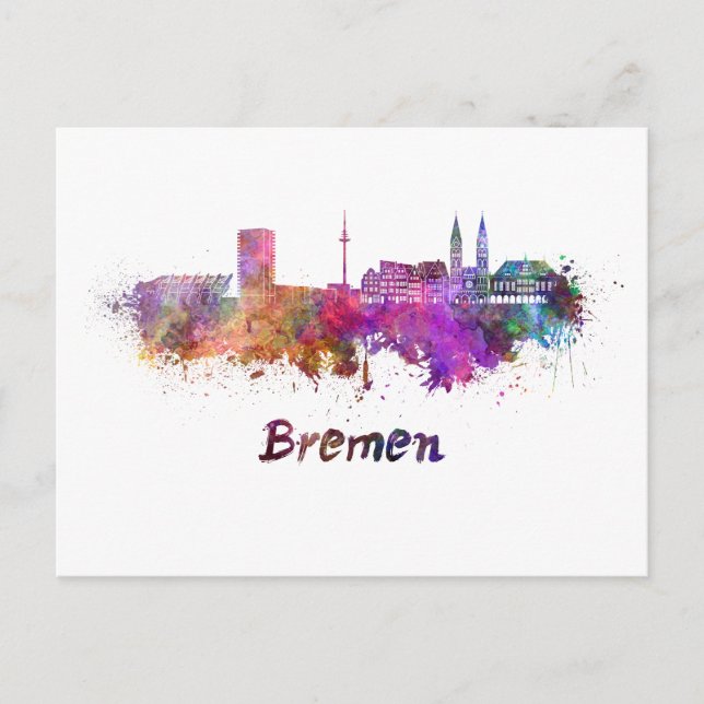 Bremen skyline in watercolor postcard (Front)
