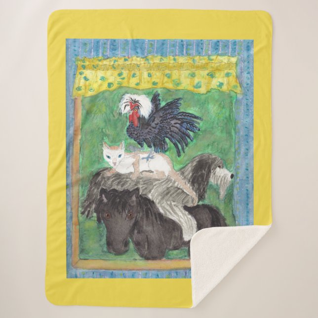 Bremen Town Musicians - Watercolour Sherpa Blanket (Front)