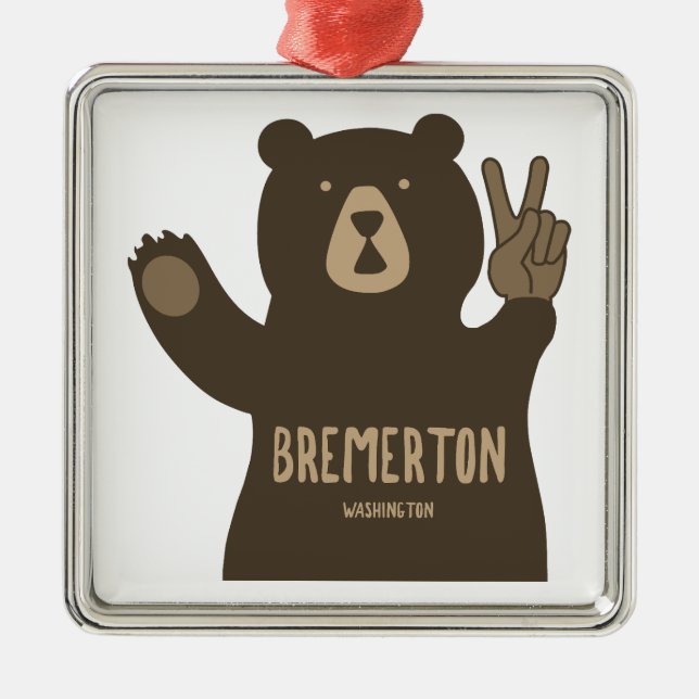 Bremerton Washington Peace Bear Metal Tree Decoration (Front)