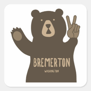 Bremerton Washington Peace Bear Square Sticker