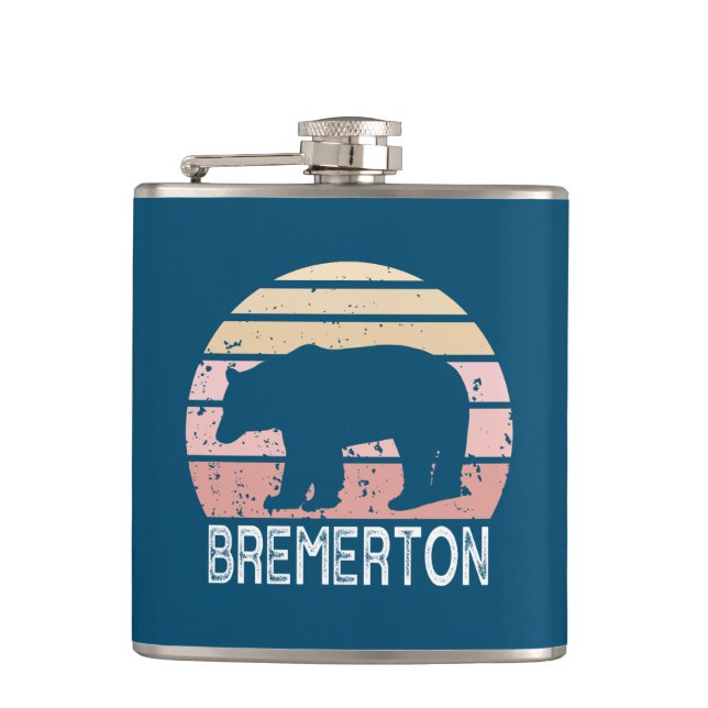 Bremerton Washington Retro Bear Hip Flask (Front)