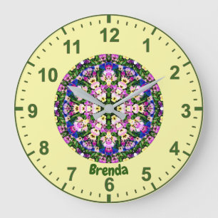 BRENDA ~  Multicoloured Miniature Pansies Yellow  Large Clock