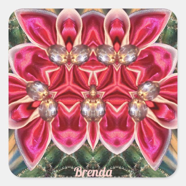 BRENDA ~ Shades Green, Silver, Pink  Square Sticker (Front)