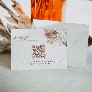 BRENNA Bohemian Tropical Palm QR Code Wedding RSVP Invitation