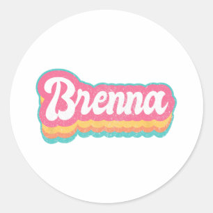 Brenna First Name Girl Vintage 70s 80s Personalise Classic Round Sticker