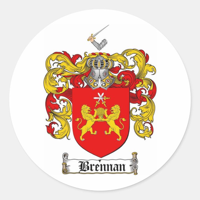BRENNAN FAMILY CREST -  BRENNAN COAT OF ARMS CLASSIC ROUND STICKER (Front)