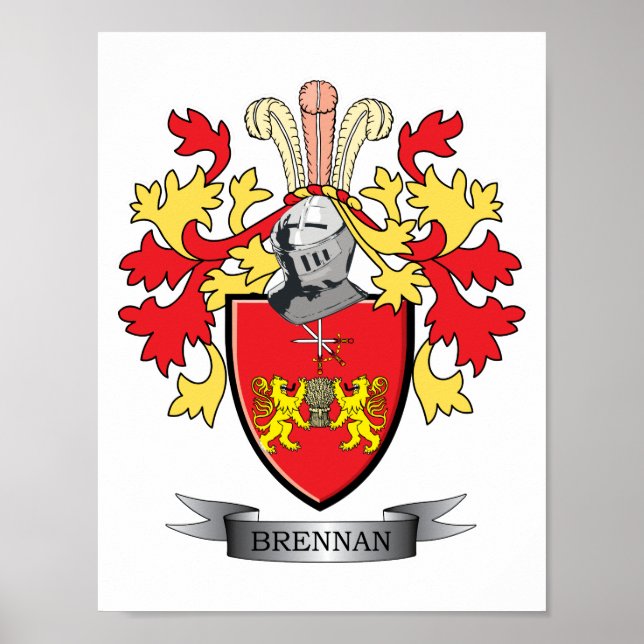 Brennan Family Crest Coat of Arms Poster (Front)