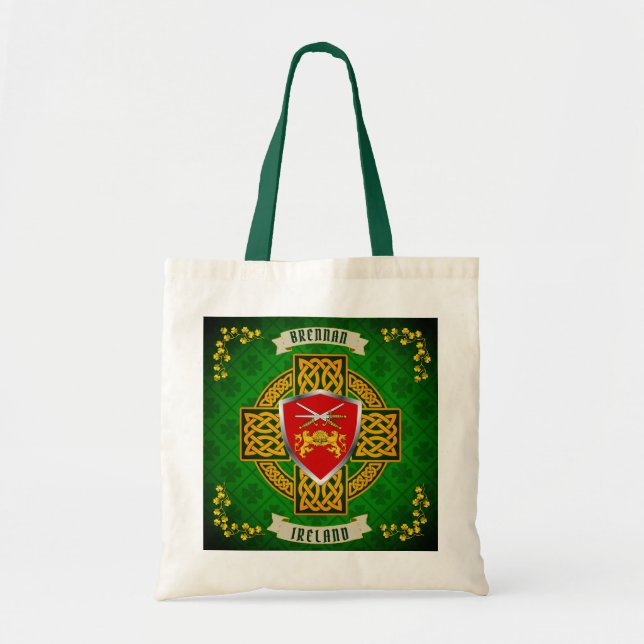 Brennan Irish Shield & Celtic Cross Personalised  Tote Bag (Front)