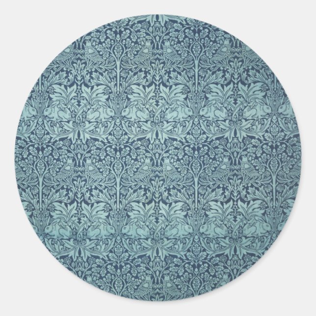Brer Rabbit by William Morris Blue Textile Pattern Classic Round Sticker (Front)