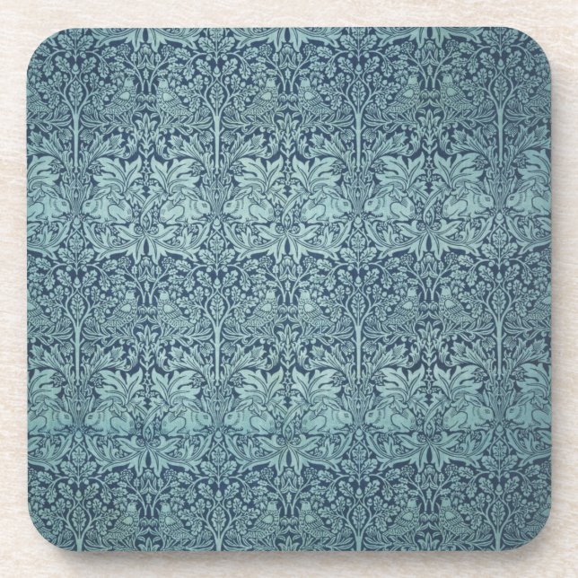 Brer Rabbit by William Morris Blue Textile Pattern Coaster (Front)