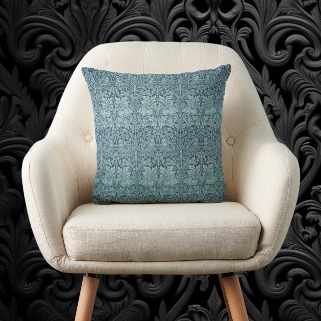 Brer Rabbit by William Morris Blue Textile Pattern Cushion (Brer Rabbit by William Morris, Textile Pattern Throw Pillow)