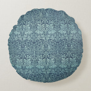 Brer Rabbit by William Morris Blue Textile Pattern Round Cushion