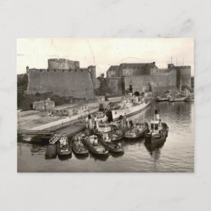 Brest Castle Harbour Vintage Tugboats Postcard