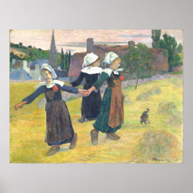 Breton Girls Dancing - Paul Gauguin Fine Art Poster (Front)
