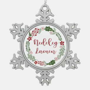 Breton Merry Christmas Wreath, Nedeleg laouen Snowflake Pewter Christmas Ornament