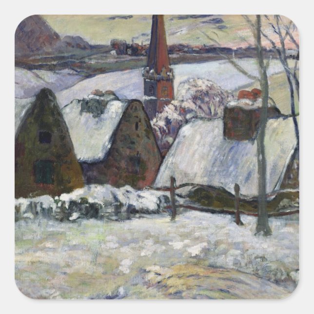 Breton village under snow, 1894 square sticker (Front)