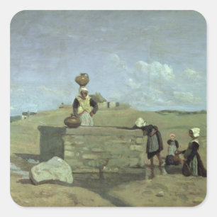Breton Women at the Well near Batz, c.1842 Square Sticker