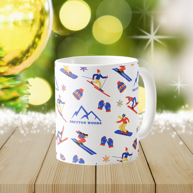 Bretton Woods New Hampshire Ski Snowboard Pattern Coffee Mug (Bretton Woods New Hampshire ski snowboard winter snow vacation christmas holidays mug)