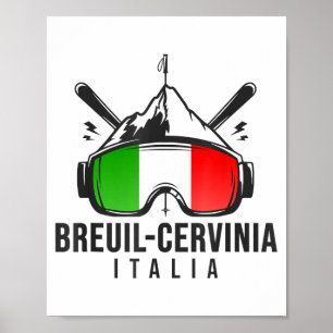 Breuil-cervinia ski resort retro skiing poster