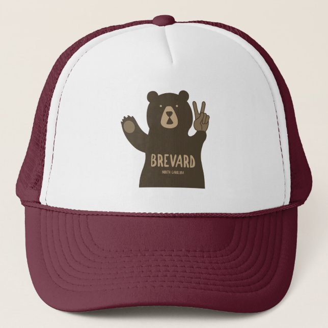 Brevard North Carolina Peace Bear Trucker Hat (Front)