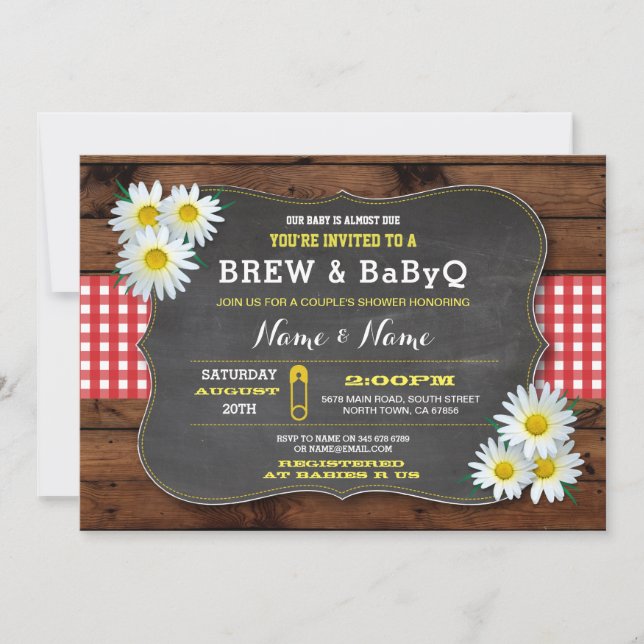 Brew and BABYQ Baby Shower Red Check Invitation (Front)