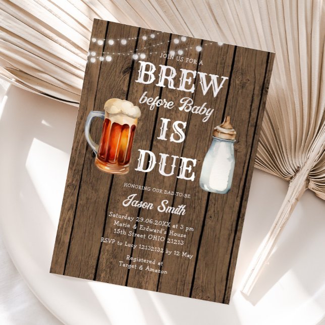 Brew before Baby is Due Rustic Wood Baby Shower Invitation (Creator Uploaded)